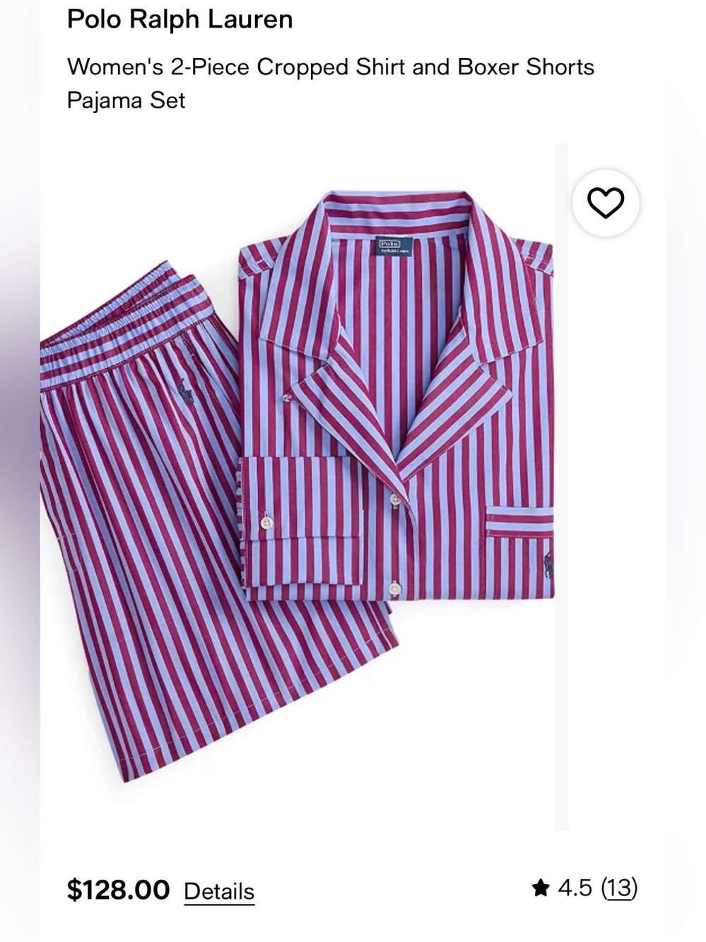 Polo by Ralph Lauren burgundy, and Light Blue Striped Cropped PJ Set